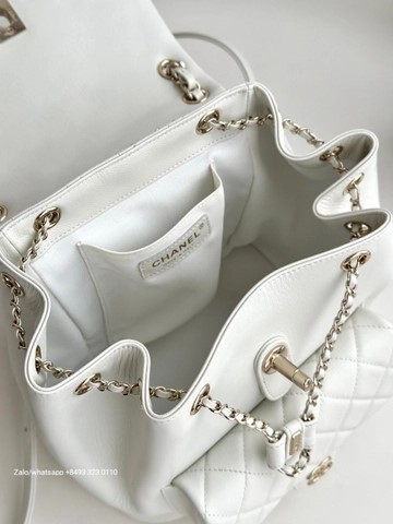 샤넬 듀마 백팩, 램스킨, 골드톤 메탈, 화이트