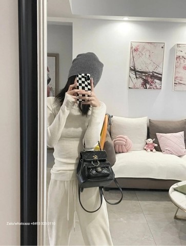 샤넬 스몰 듀마 백팩, 램스킨, 골드톤 메탈, 블랙