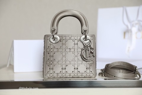 미니 LADY DIOR 백 그레이 스트라스 까나쥬 새틴