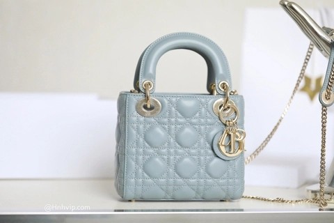 MINI LADY DIOR 백 클라우드 블루 까나쥬 양가죽