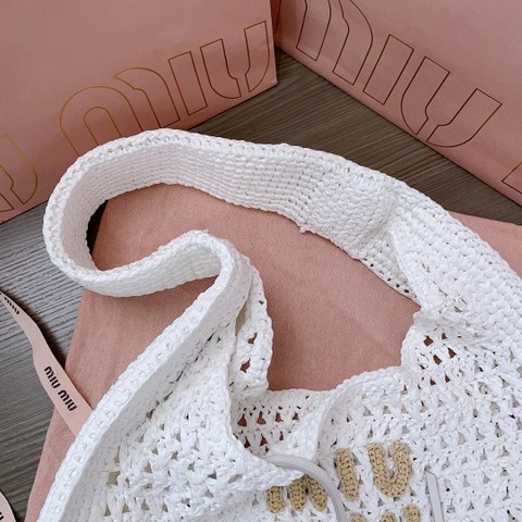 미우미우 우븐 패브릭 호보백 5BC116 화이트 M1