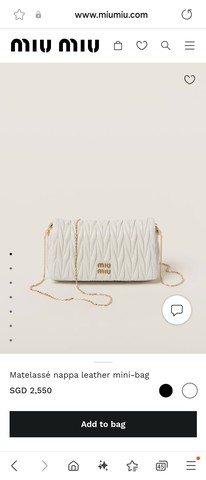 Miu Miu 5BP086 Matelassé 나파 가죽 미니 백 화이트 M1