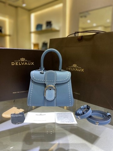 Delvaux Brillant Mini Surpiqué 그레인 송아지 가죽 클라우드 블루