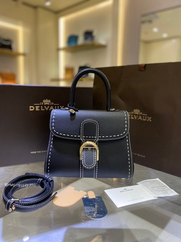 Delvaux Brillant PM Surpiqué 그레인 송아지 가죽 블랙