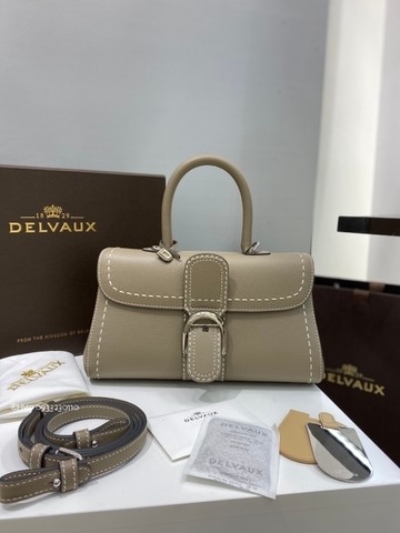 Delvaux Brillant PM Surpiqué 그레인 송아지 가죽 Tourterelle I - 아이보리