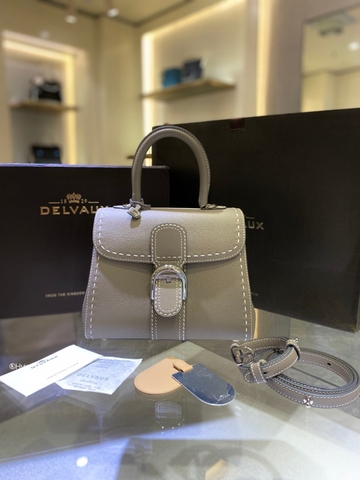 Delvaux Brillant MM Surpiqué 그레인 송아지 가죽 Tourterelle I - 아이보리