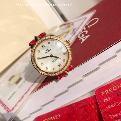 오메가 드 빌프레스티지 27.4mm, 옐로우 골드 가죽 스트랩